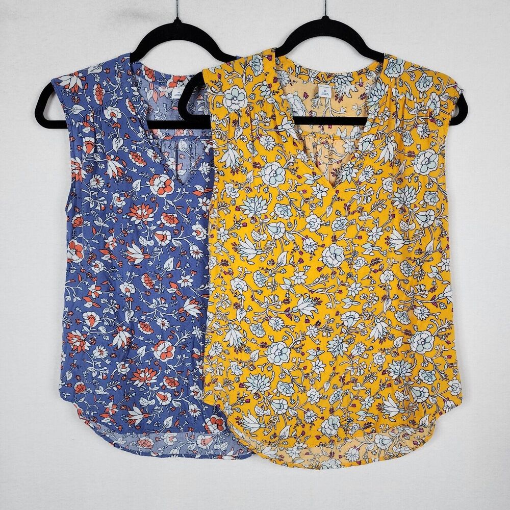 Old Navy Tank Top Blue Yellow Floral Sleeveless V Neck Flowy Soft Bundle Lot XS